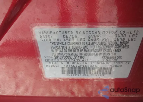 2018 Nissan Kicks Sv z USA, uszkodzony, nr VIN 3N1CP5CU5JL514163